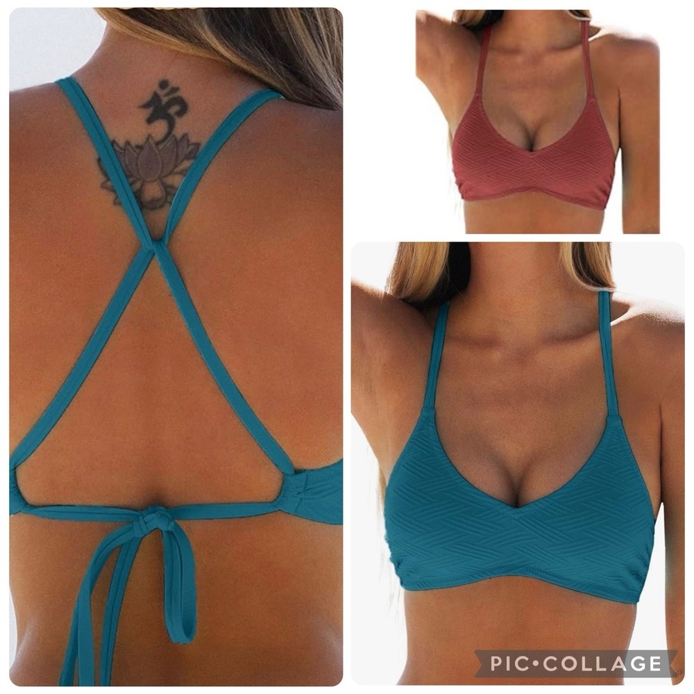 NEW Cupshe Bikini Tops Set of 2 Size Large Criss Cross Self Tie Straps